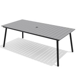 82.7 in. Aluminum Gray Rectangular Outdoor Patio Dining Table with Umbrella Hole Seats 8-People