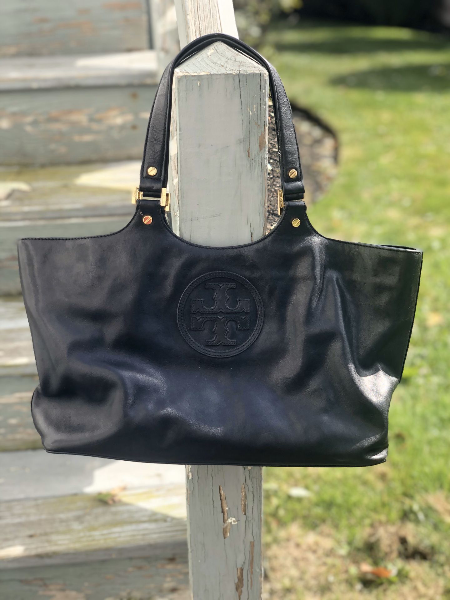 Authentic Tory Burch Leather Tote Bag Black