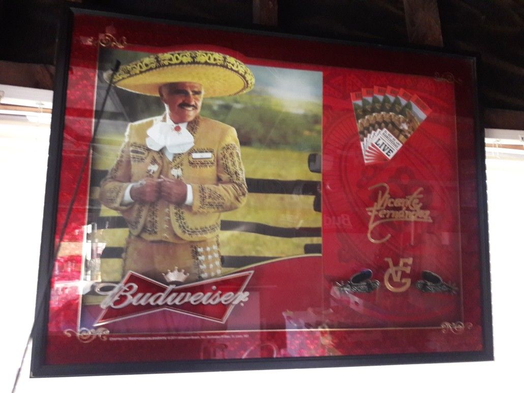 Retails $250 Vicente Fernandez Budweiser logo concert tickets shadow box sign beautiful 2 in deep 25 by 33 custom framed $125
