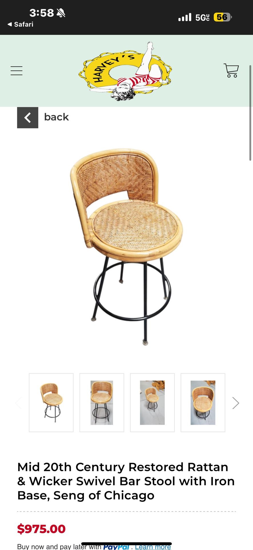 Vintage Rattan Swivel Bar Stool