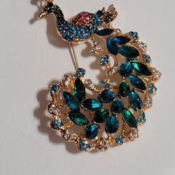 New!! Jeweled Peacock Brooch