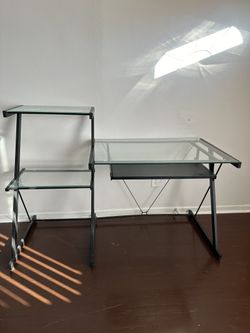 Glass Computer Desk With Sliding Keyboard