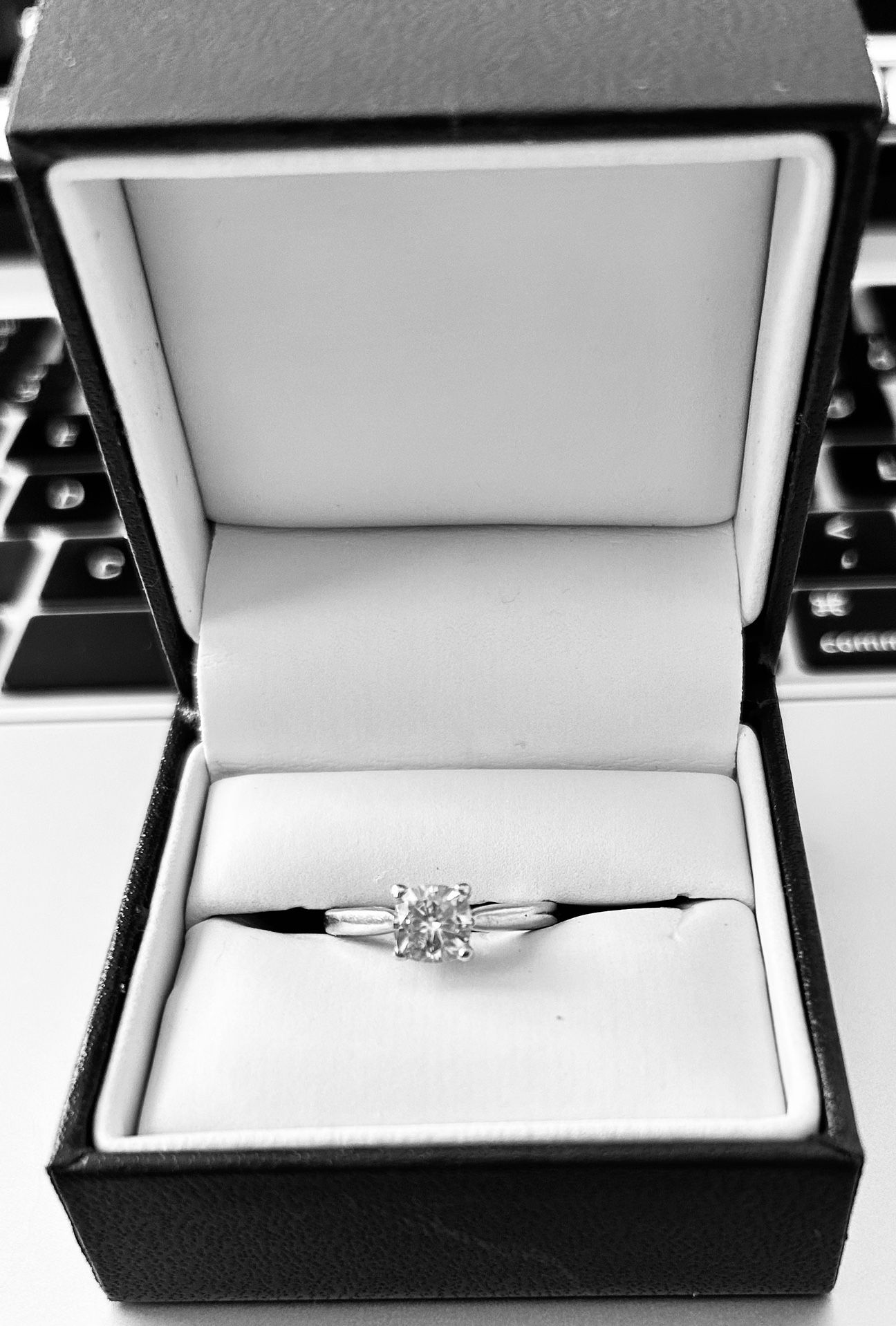 14K White Gold, 6mm Cushion Cut Moissanite Engagement Ring