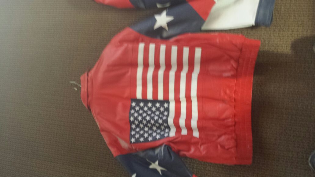 Two leather jackets with American flags 1 x large one large