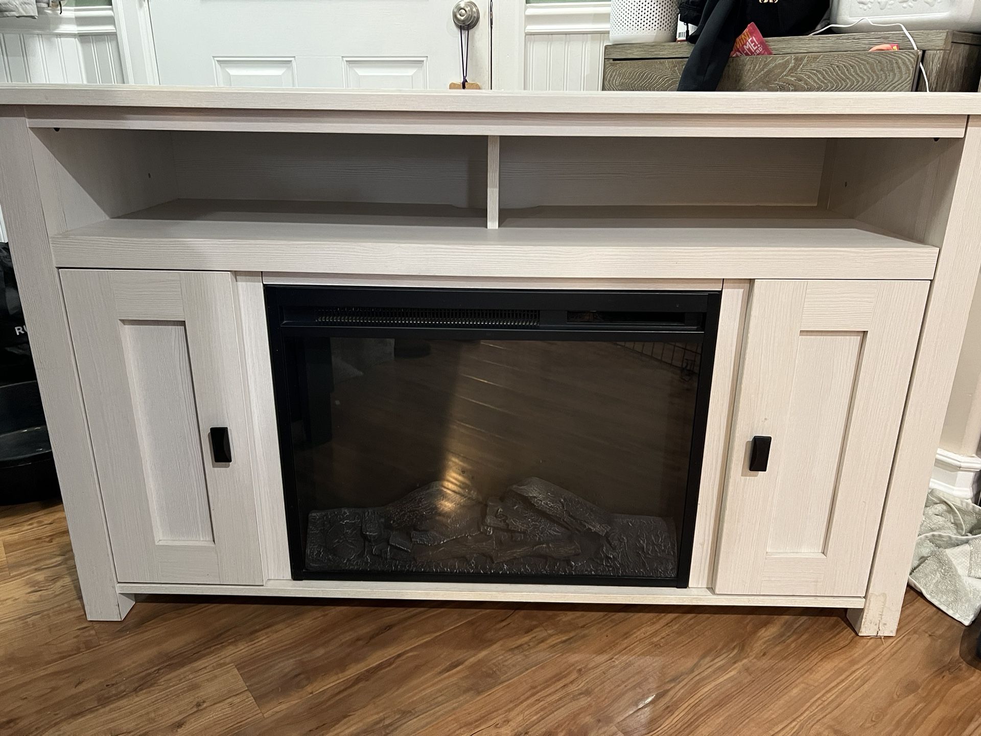 White TV Stand Heating Fireplace 