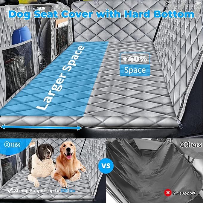URPOWER Back Seat Extender for Dogs, Dog Car Seat Cover with Hard Bottom Dog Car Seat Bed Waterproof Dog Hammock for Car Pet Backseat Protector with M