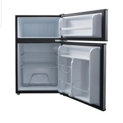 Galanz 3.1 Cu ft Two Door Mini Fridge with Freezer, Stainless, Estar, New
