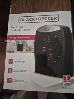New Black & Decker Electronic Desktop Heater with Energy Saver Function, 2 Heat settings, 5 temp levels, LED digital controls Model# BHDE1706