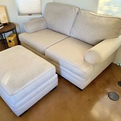 Beige Sofa With Ottoman