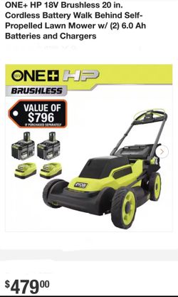 Brand new RYOBI ONE+ HP 18V Brushless 20 in. Cordless Battery Walk Behind Self-Propelled Lawn Mower w/ (2) 6.0 Ah Batteries and Chargers