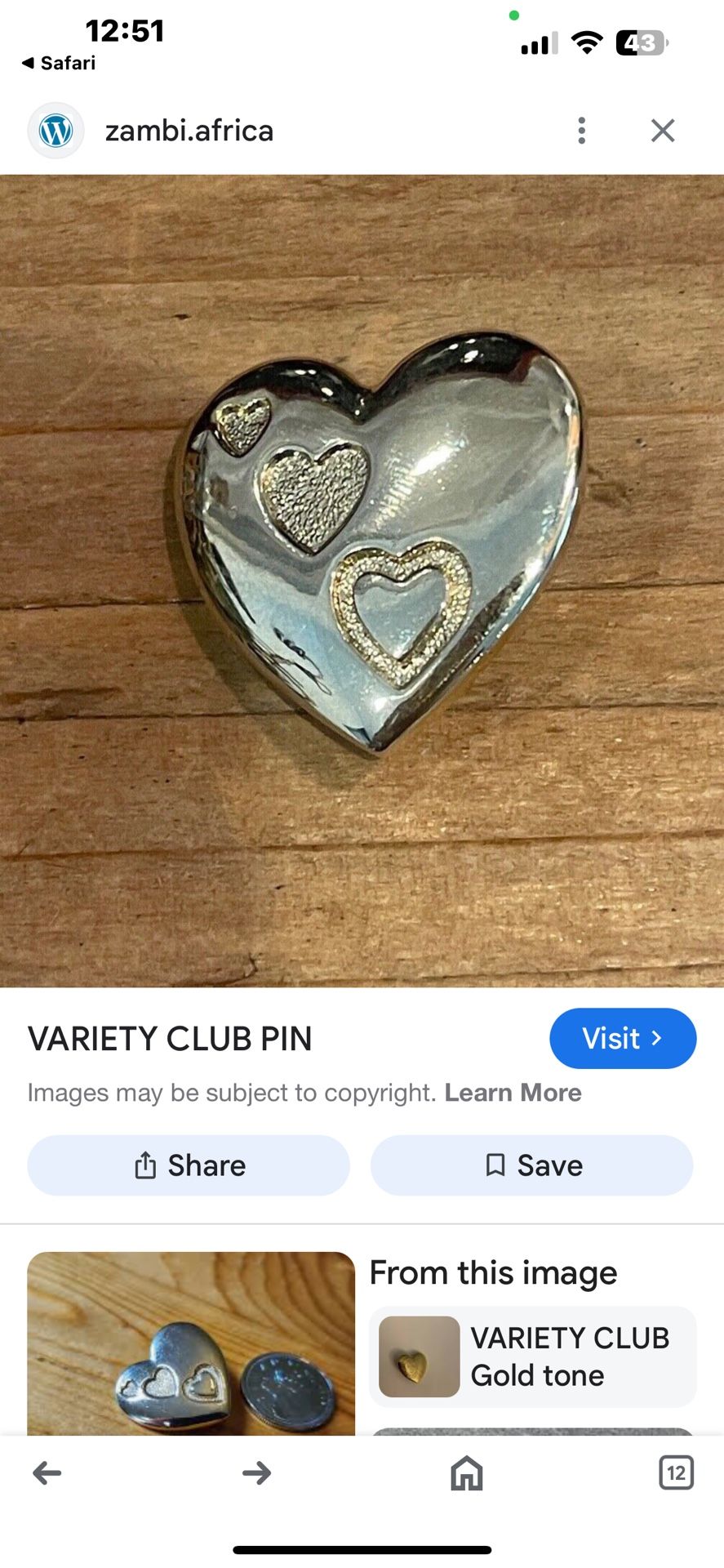 Gold Tone Heart Shape Valentines Heart Vintage