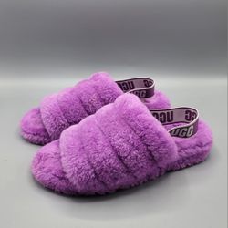 UGG Fluff Yeah Slippers Slides Sandals Slingback Purple Fur Women’s 9