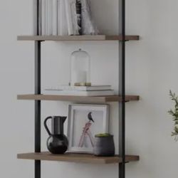  5-Shelf Ladder Bookcase Wood with Metal Frame 