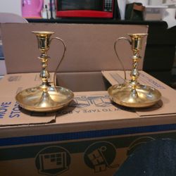 Pair Of Brass Vintage Candle Stick Holders