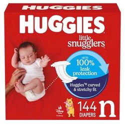 Huggies Size Newborn Diapers, Little Snugglers Baby Diapers, Size Newborn (up to 10 lbs), 144 Count,