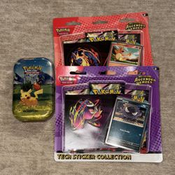 8 Ascended Heroes Packs (2 Tech Sticker 3 Packs, One Pikachu/Tepig Tin)