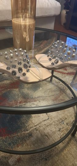 Nanette Lepore Rhinestone Clear Block Heel Sandals Size 9.5