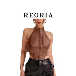 REORIA Women's Sexy Halter Neck Open Back ( Camel Brown Size Large )
