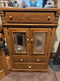 Oak Wood Armoire Cabinet with Mirror Doors