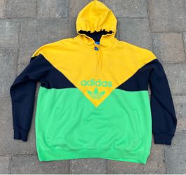 adidas Originals Colorblock Quarter Zip Hoodie Yellow Green Navy Men's L/XL