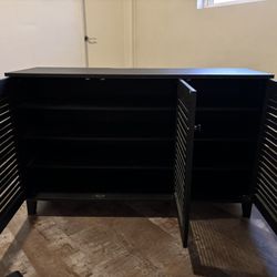 Modern Black Storage Cabinet / Console with Louvered Doors