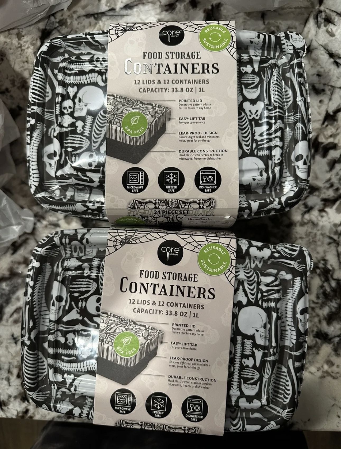 Halloween Food Containers Skeletons 2 Pack Brand New!