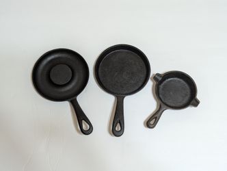 Set of 3 Mini Cast Iron Skillets & Specialty Pans – Great for Cooking, Serving or Décor