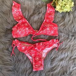 Floral print side tie bottom bikini swimsuit Size L
