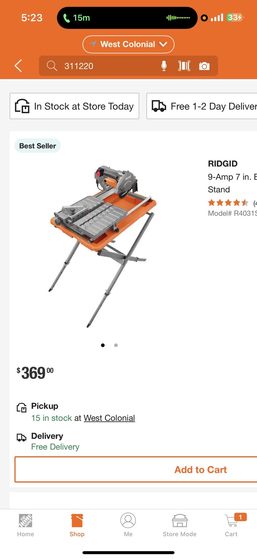 RIDGID 9-Amp 7 in. Blade Corded Wet Tile Saw with Stand