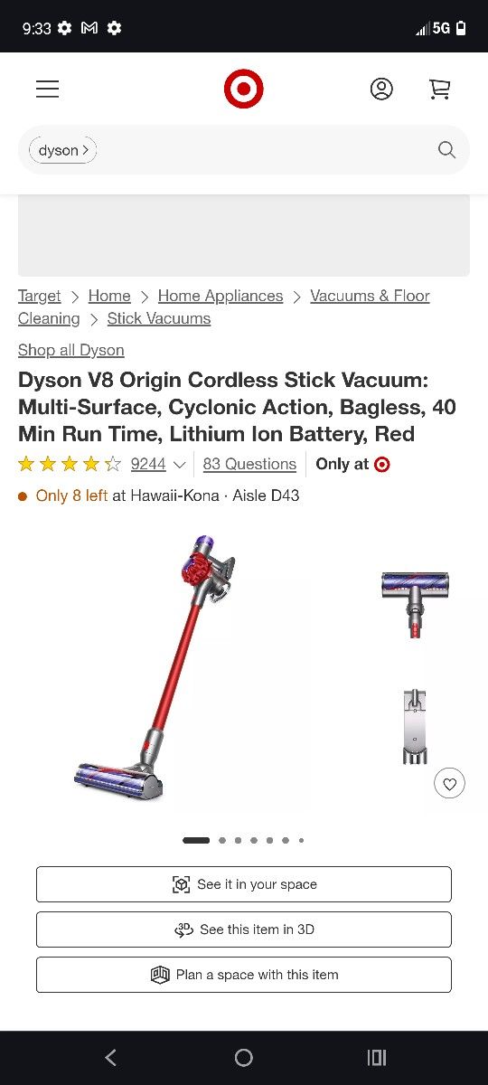 Dyson V8 Origin Vacuum