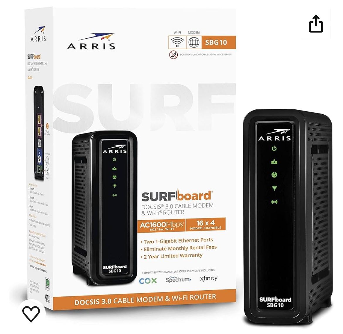 arris surfboard ac1600 dual band router with 16x4 docsis 3.0 cable modem black 