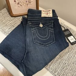 True Religion Women Blue Jeans Billie Flat31 Mid Rise Straight Medium New NWT 
