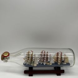 3 German Ships in A Bottle : Gorch Fock, Passat & R.Rickers with Wooden Stand