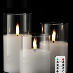 3-piece electronic candle set with fire-free glass