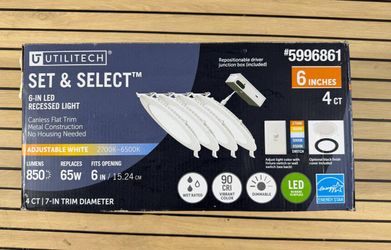 Utilitech LED Recessed Downlight 850LM Dimmable Wet Rated 4-Pack White/Black