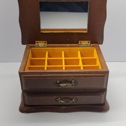 Vintage Centurion Wooden Jewelry Box w/ Mirror 1 Drawer Organizer Compartments