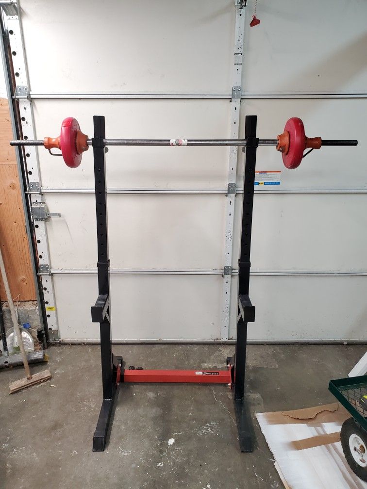 Adjustable Rack With Barbell And Weights 