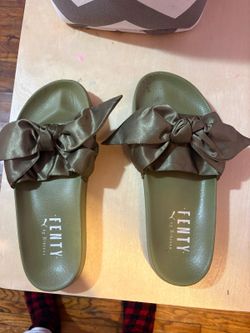 Fenty bow olive green color slides