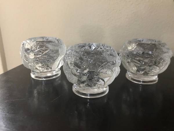 3 Vetreria Etrusca Italy Crystal Votive Candle Holders Pinecones Bells