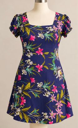 Navy Floral Mini Dress with Puff Sleeves
