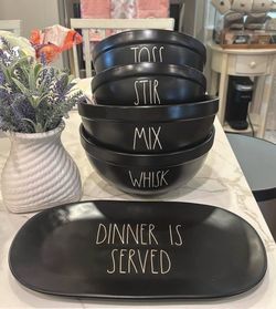 Rae Dunn Matte Black Bowl and Platter Set