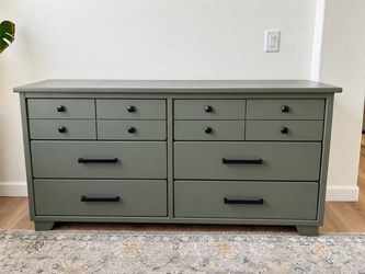 Wide Sage Green 6 Drawer Dresser – Black Hardware