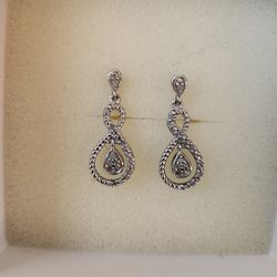 Sterling Silver Dia Accent Drop Earrings