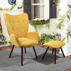 Homy Casa KAS Ottoman Sunrise Leisure Chair, Yellow Cloud Velvet, Metal & Pinewood Frame, Modern Industrial Design Open Box
