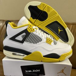 New* Air JORDAN 4 Retro "Vivid Sulfur" White Black Yellow MENS Size 9.5 10 US or Womens 11 11.5 US - OG All DS
