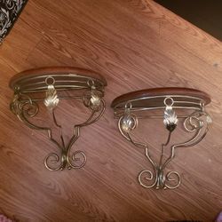 Wood And Gold Brass Shelves