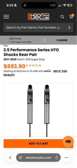 Fox 2.5 Performance Series HTO Rear Shocks Pair