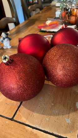 Large Red Christmas Ball Ornaments Set of 4