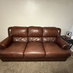 Brown Genuine leather couch 