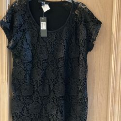 NWT GNW Two Layered Black Top XL Crotched Over Polyester  